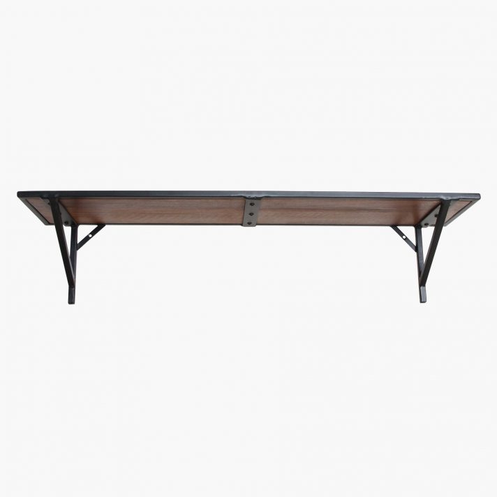 Wandplank van zwart metaal en hout