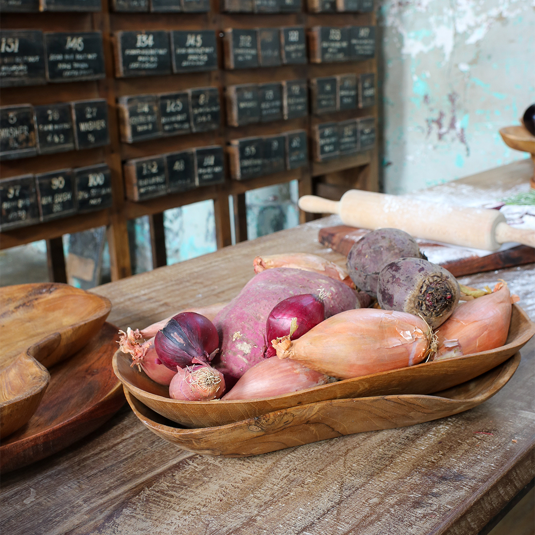 Natuurlijk gevormde teakhouten schaal - Afbeelding 6