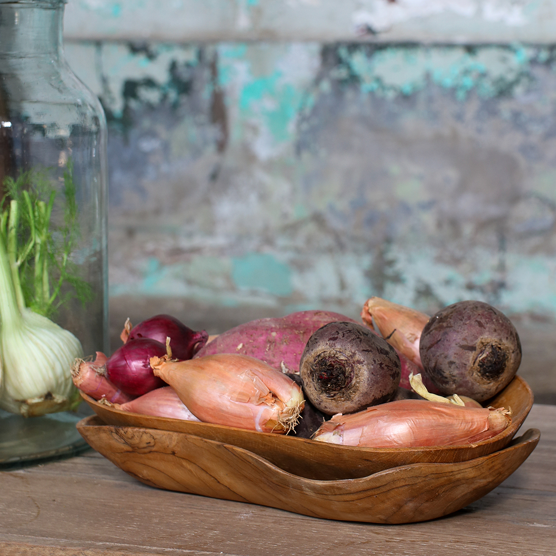 Natuurlijk gevormde teakhouten schaal - Afbeelding 2