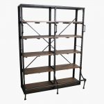 Double archive closet with natural wooden shelves