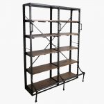 Double archive closet with natural wooden shelves