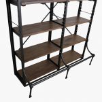 Double archive closet with natural wooden shelves