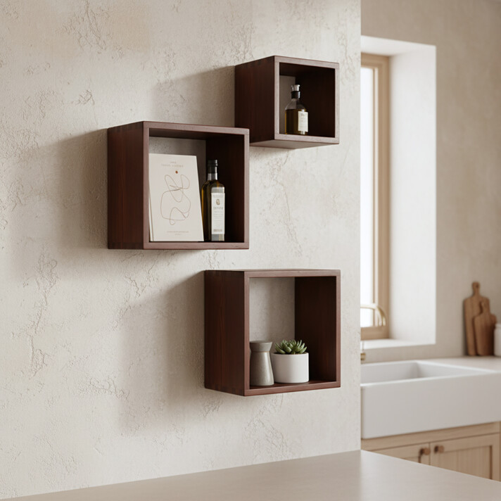 Factory cube open wall shelves, set of 3