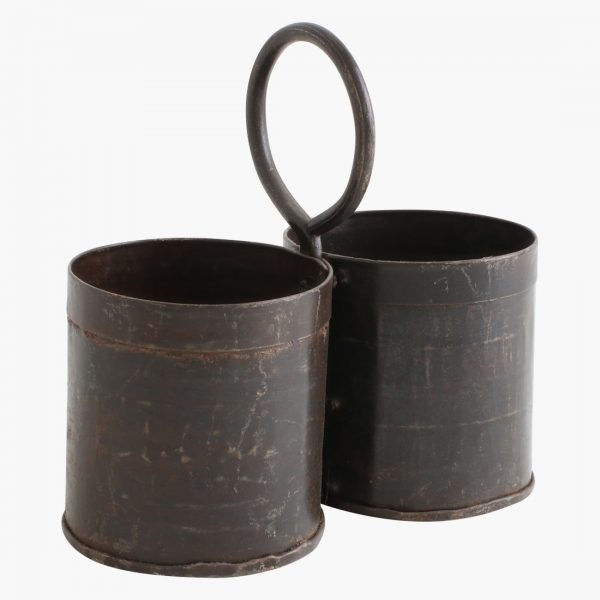 Ijzeren opbergbakje met handvat dubbel