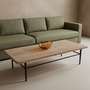 Coffee table natural top & iron base