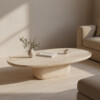 Travertin oval shape coffee table upper edge