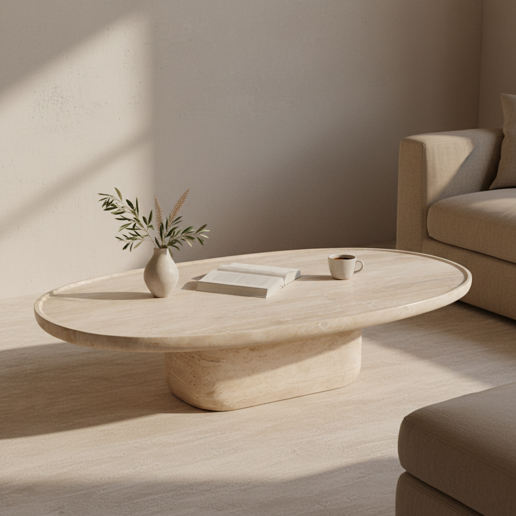 Travertin ovale salontafel