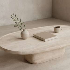 Travertin oval shape coffee table upper edge