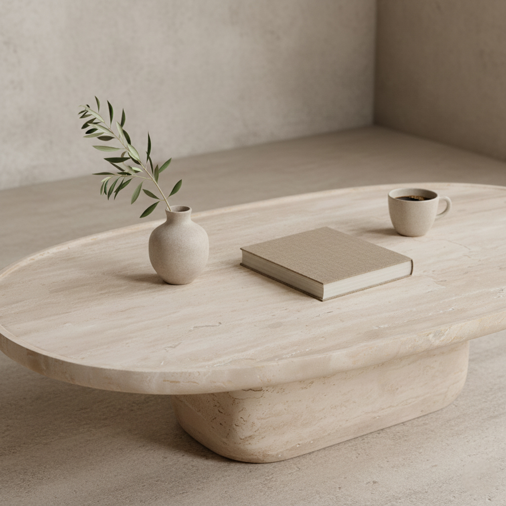 Travertin ovale salontafel - Afbeelding 2