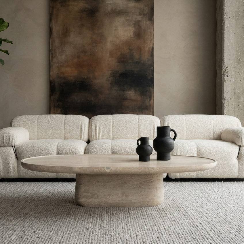 Travertin ovale salontafel