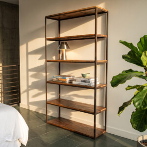 CLFW00254_60 Factory tall iron rack & wooden shelves