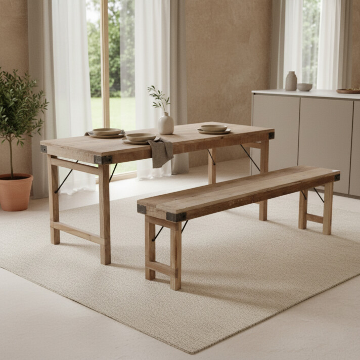 Limewash folding bench 120 cm