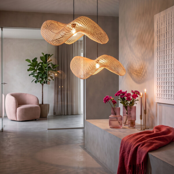 LIRA00914_71 Wave rattan pendant lamp large