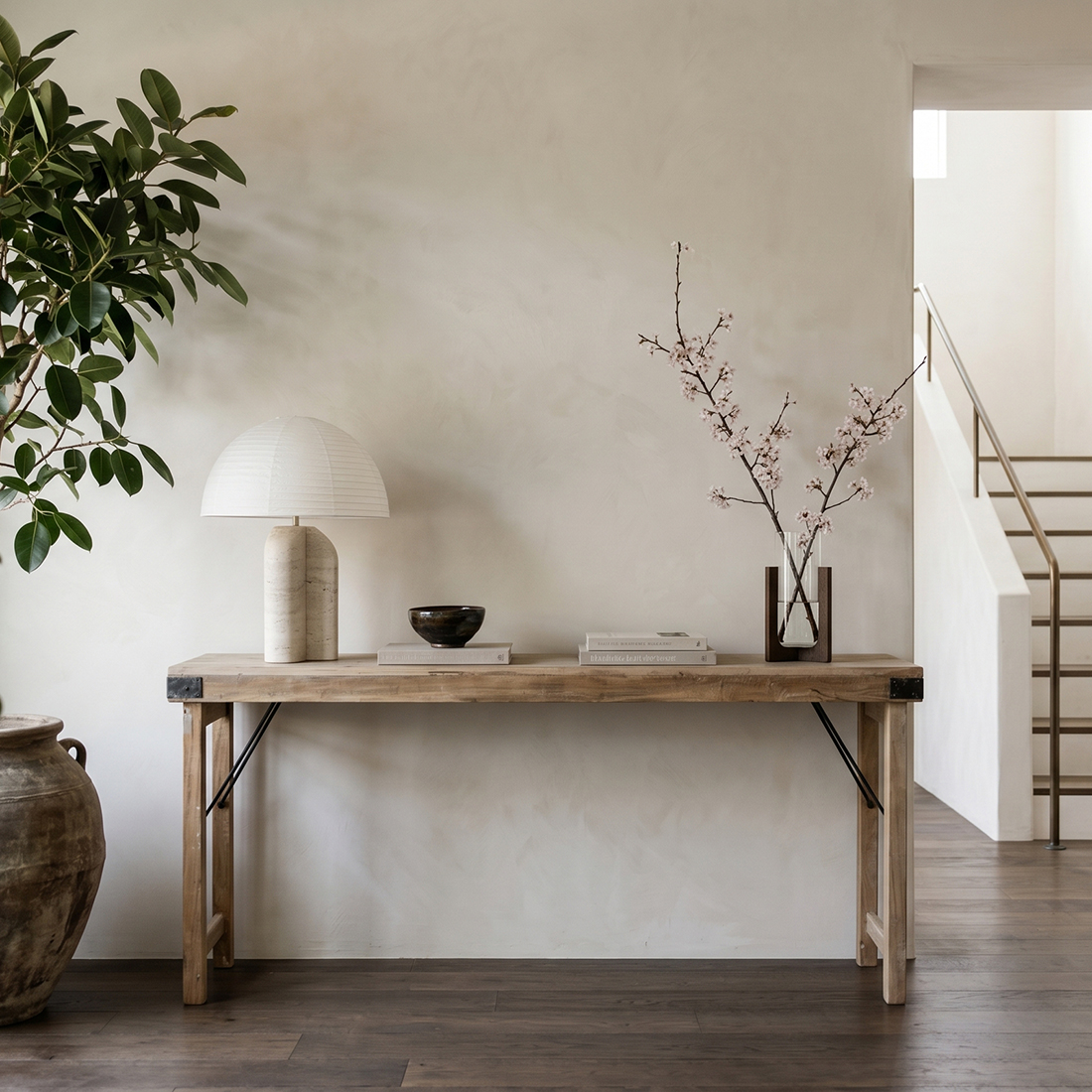 Limewash folding console table