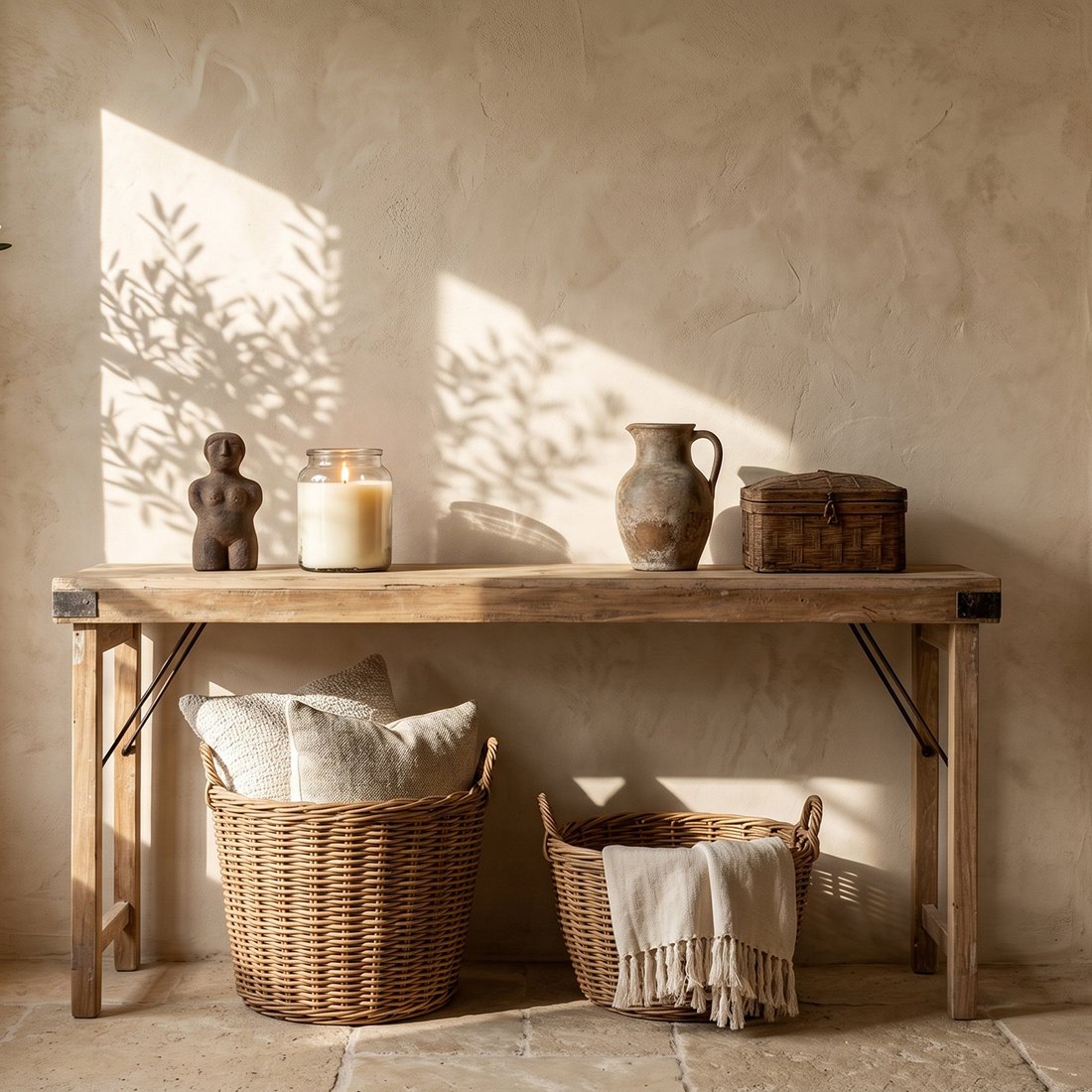 Limewash folding console table