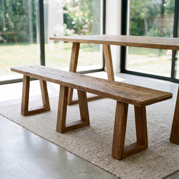 Farmwood wooden dining bench in FSC-certified recycled wood, available in 180, 200 and 220 cm