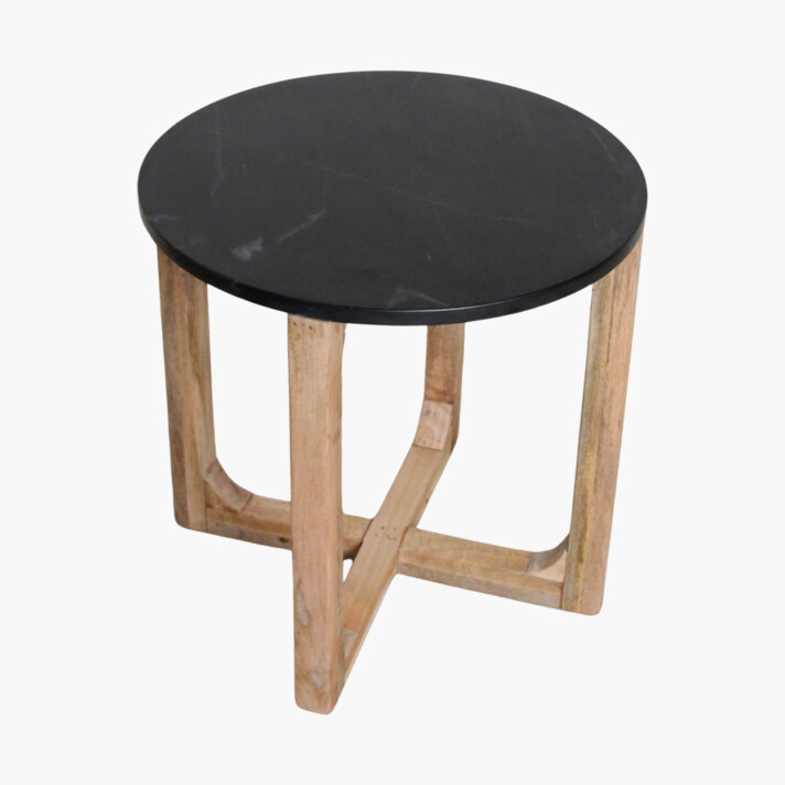 Marble side table round black