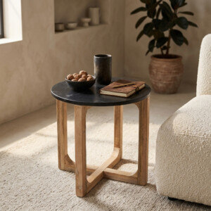 TAST00150_60 Marble side table round black