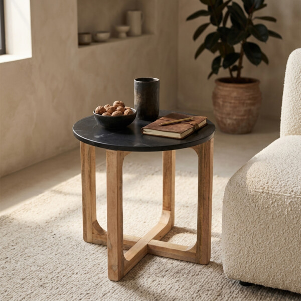 TAST00150_60 Marble side table round black