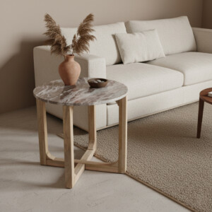 Marble side table round brown