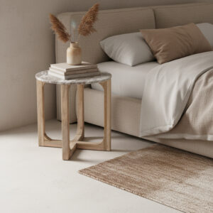 Marble side table round brown