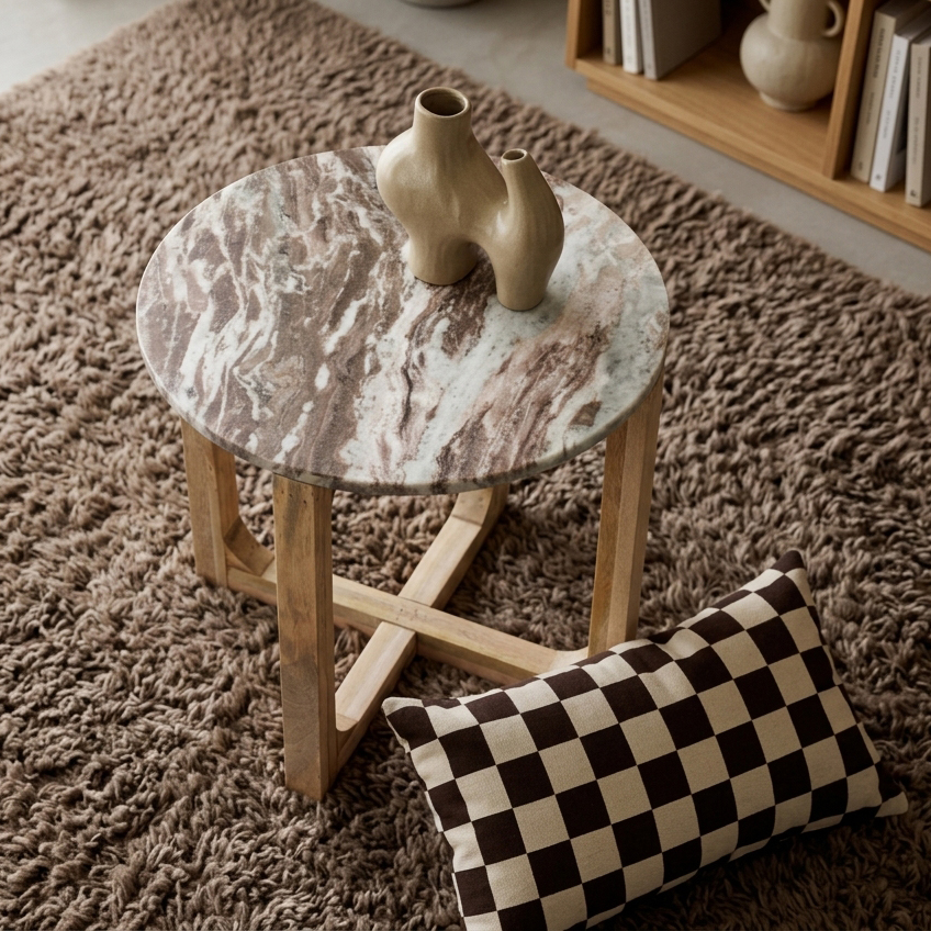 TAST00152_60 Marble side table round brown