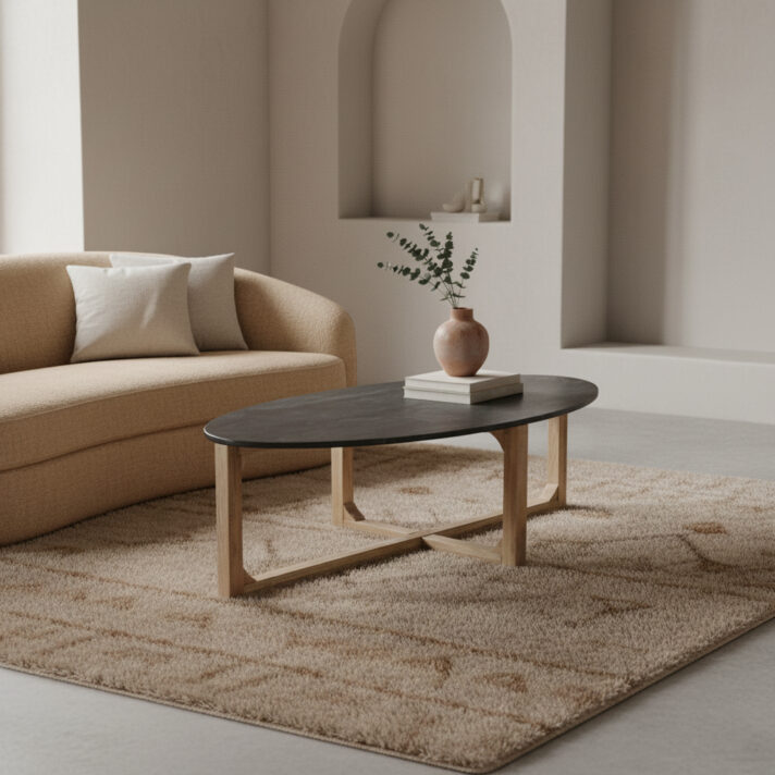 Marble coffeetable oval black