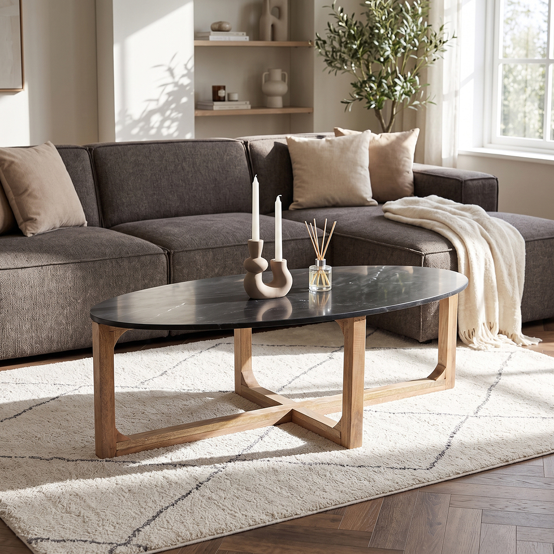 Marmeren salontafel ovaal zwart