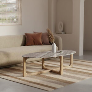 Marble coffee table oval brown