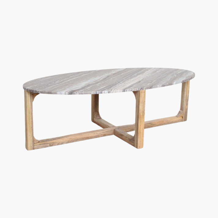 Marble coffee table oval brown