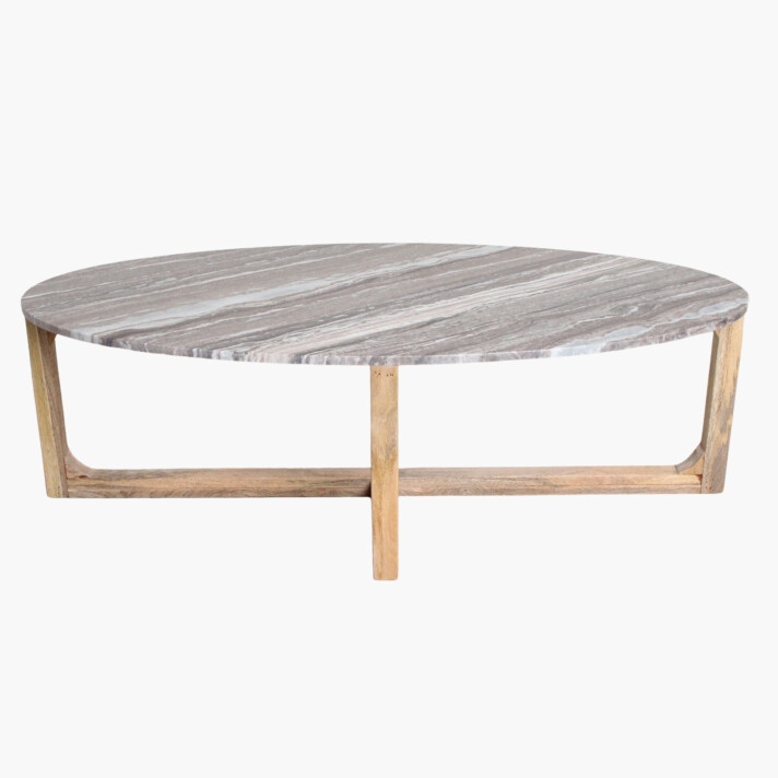 Marble coffee table oval brown