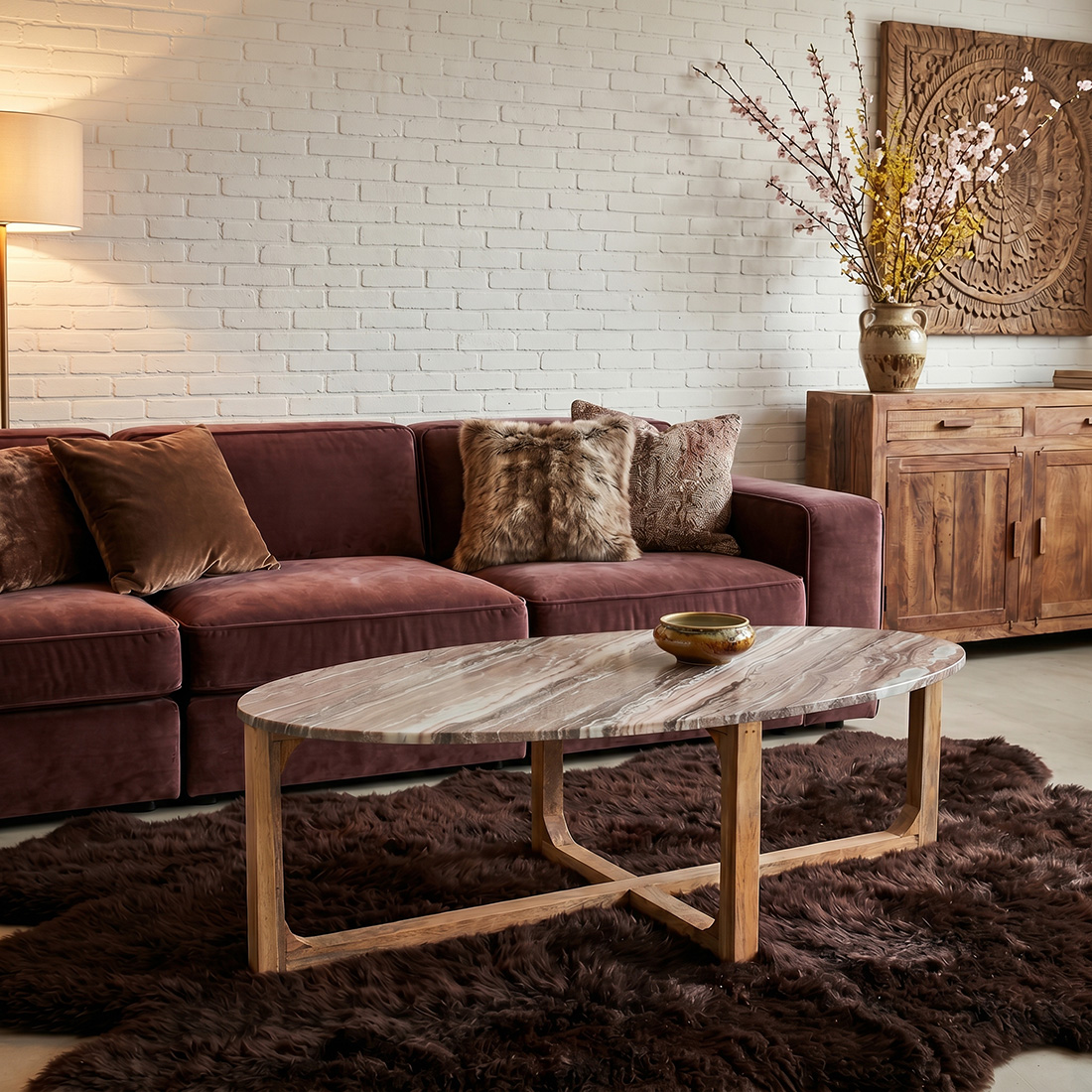 TAST00162_51 Marble coffee table oval brown