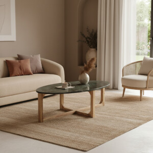 Marble coffee table oval green