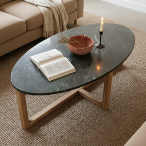 Marble coffee table oval green