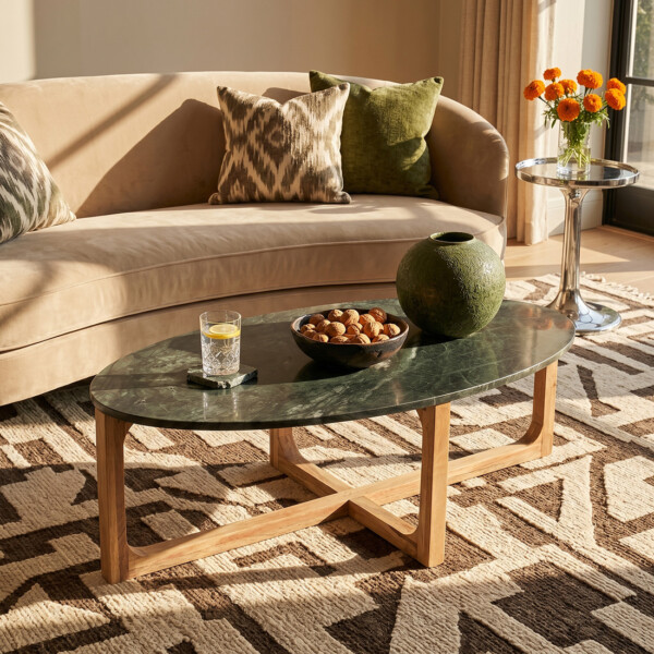 TAST00163_50 Marble coffee table oval green