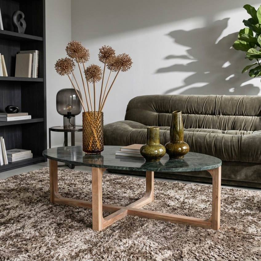 TAST00163_50 Marble coffee table oval green