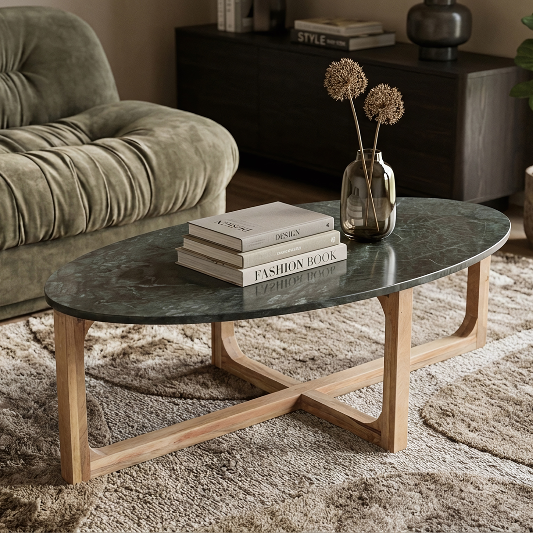 TAST00163_51 Marble coffee table oval green