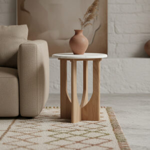 Kuching side table white marble