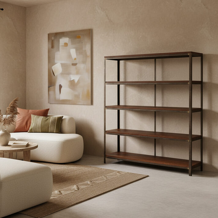 Factory iron rack with wooden shelves