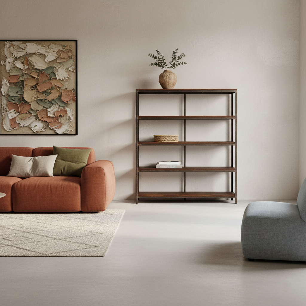 Factory iron rack with wooden shelves - Image 4