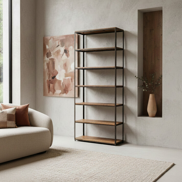 Factory tall iron rack & wooden shelves