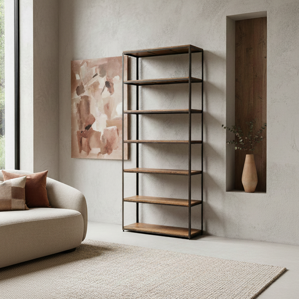 Factory tall iron rack & wooden shelves
