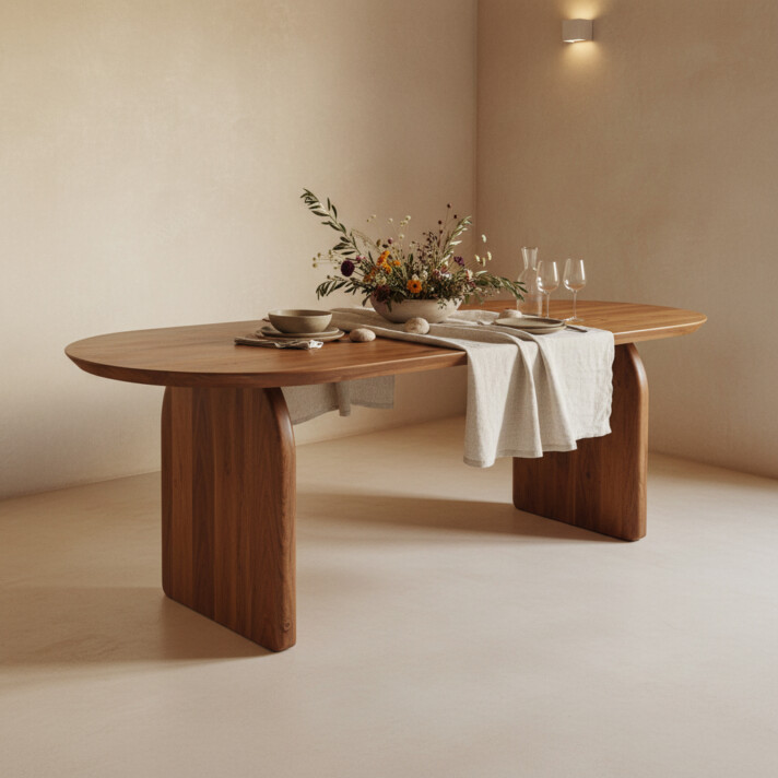 Bullnose dining table closed base brown