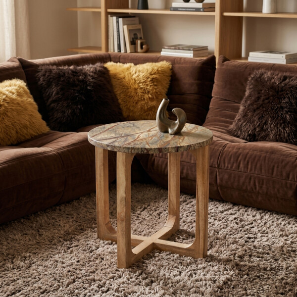 TAST00154_60 Marble side table round 'Bizar'