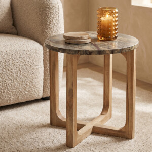 Marble side table round 'Bizar'