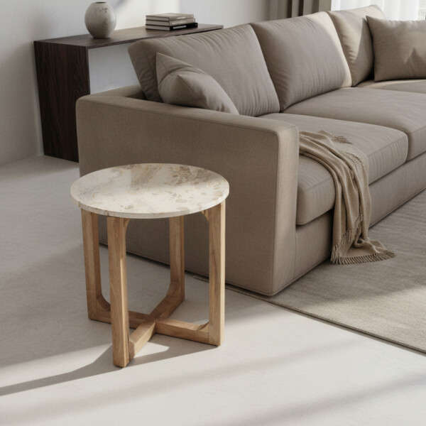 Marble side table round cream
