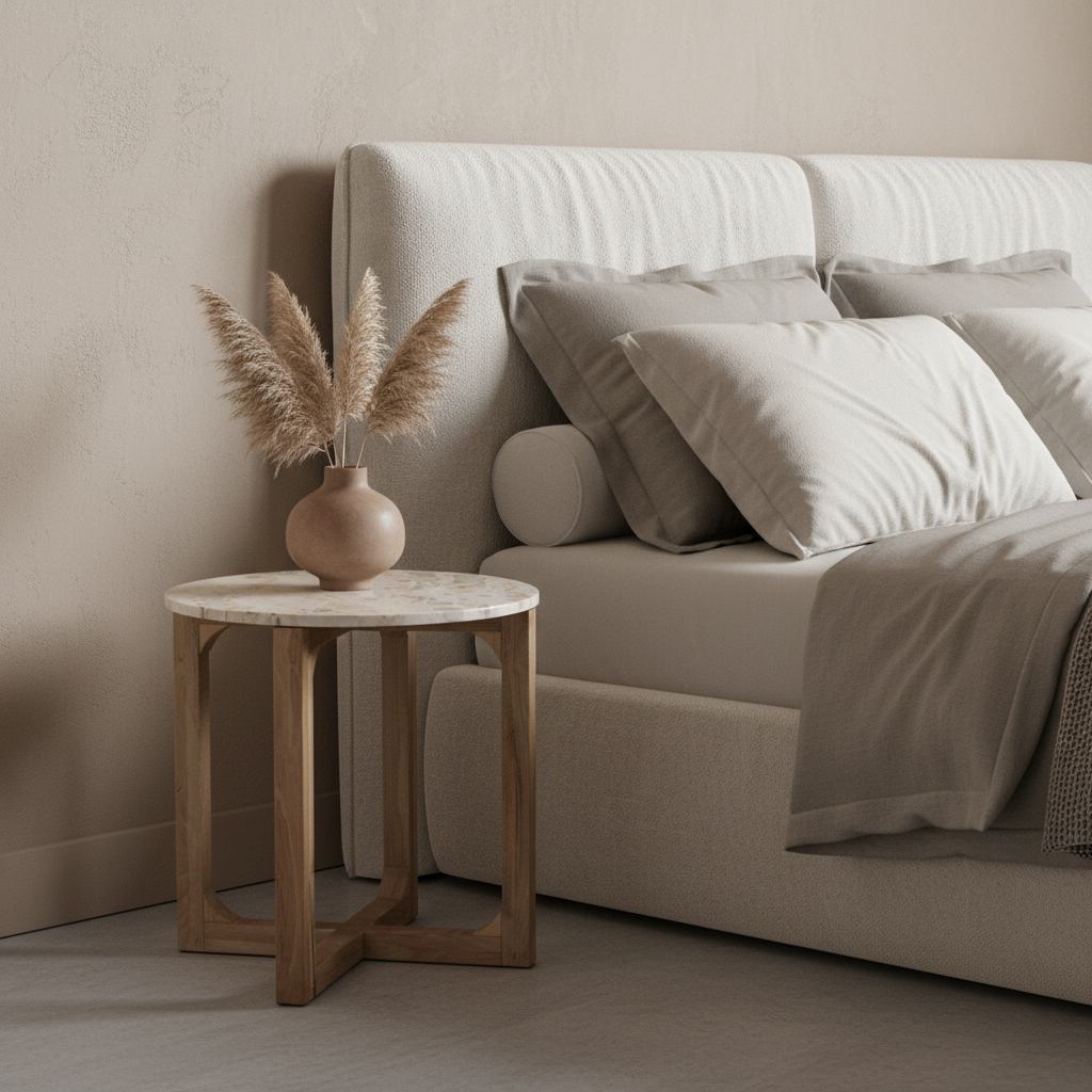 Marble side table round cream