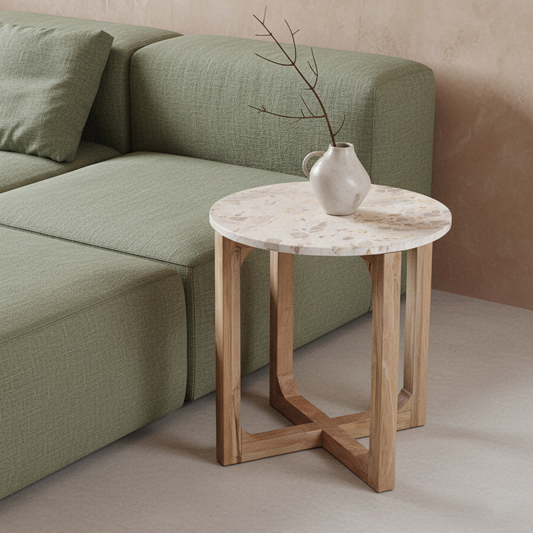 Marble side table round cream