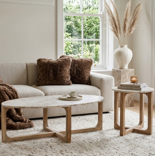 TAST00155_61 Round Cream Marble Side Table 50 cm