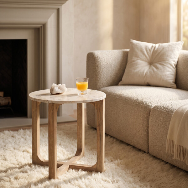 TAST00155_61 Round Cream Marble Side Table 50 cm